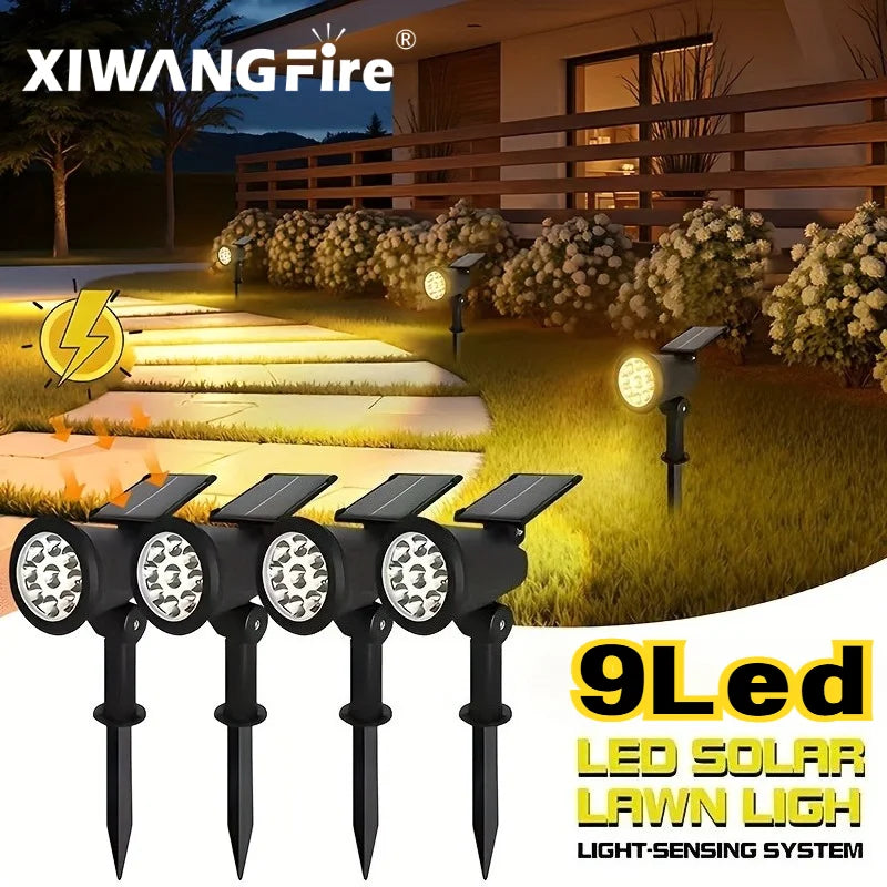 XIWANGFIRE Solar 9 LED Ground Spotlight – IP65 Adjustable Brightness Garden Light