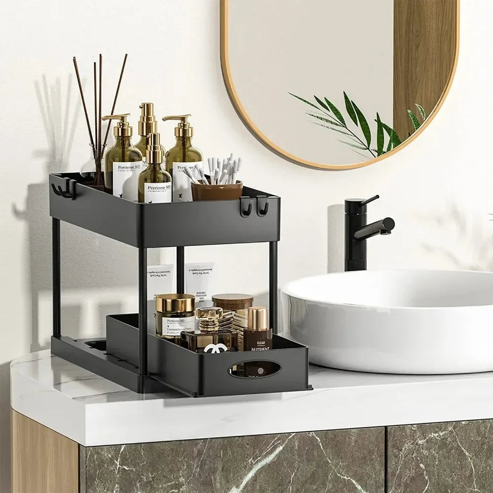 2-Tier Under Sink Organizer with Hooks & Cup Holder