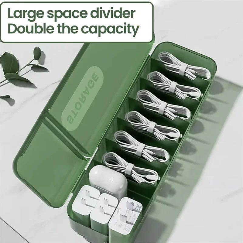 7-Compartment PP Cable Storage Box — 28.5 × 8.5 × 5.8 cm