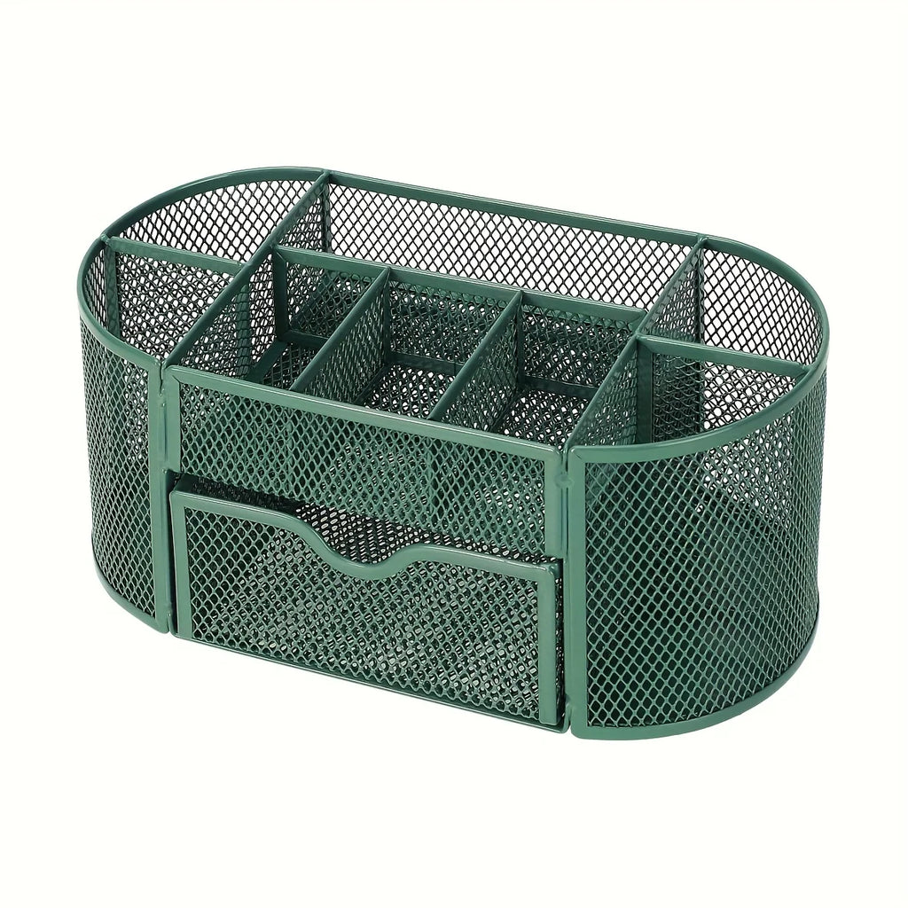 Mesh Metal Pen Stand — Round Desktop Stationery Organizer