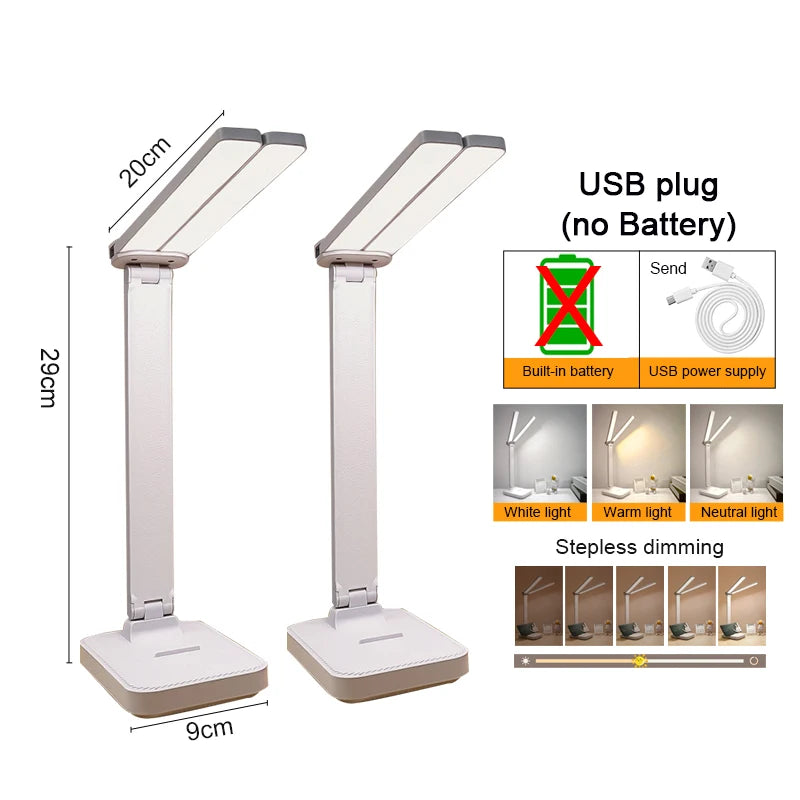 Foldable USB Rechargeable Desk Lamp — Touch Dimming, 3 Colour Modes