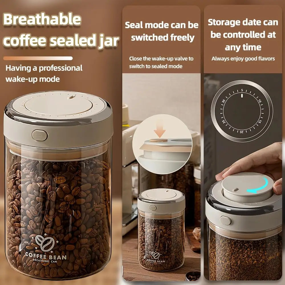 Vacuum-Sealed Coffee Bean Jar with Date Tracker & CO₂ Valve