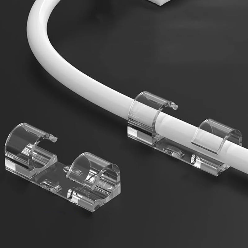 Transparent Plastic Cable Clips — Cord Holder for Home & Office