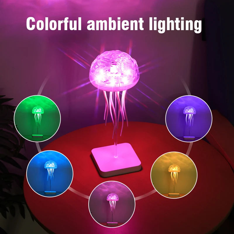 Rotating Jellyfish LED Night Light — RGB Voice Control, Bedside Decor