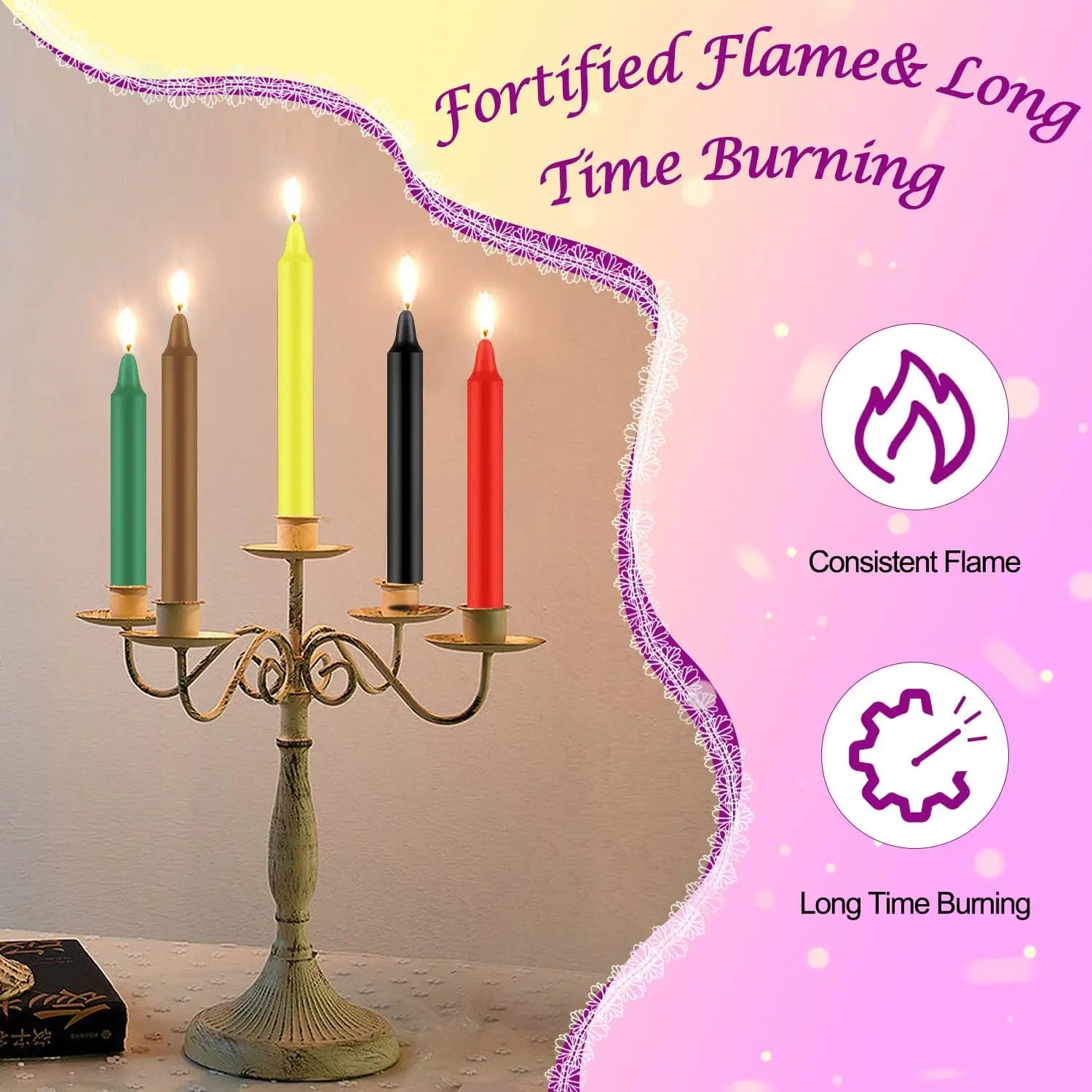 Coloured Soy Wax Taper Candles — Drip-Free & Smokeless, Set of 24
