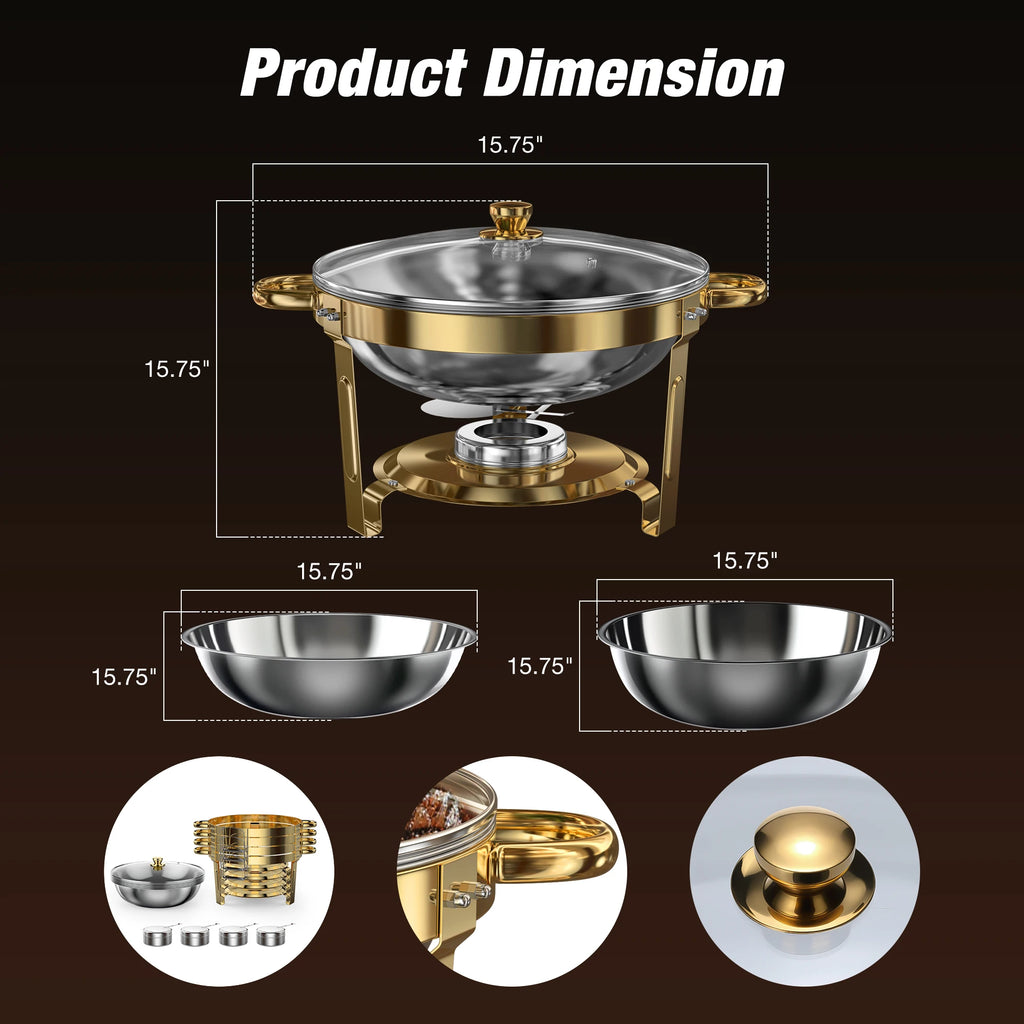 Chafing Dish Buffet Warmer Set — Gold-Plated, Glass Lid, Set of 2 or 4