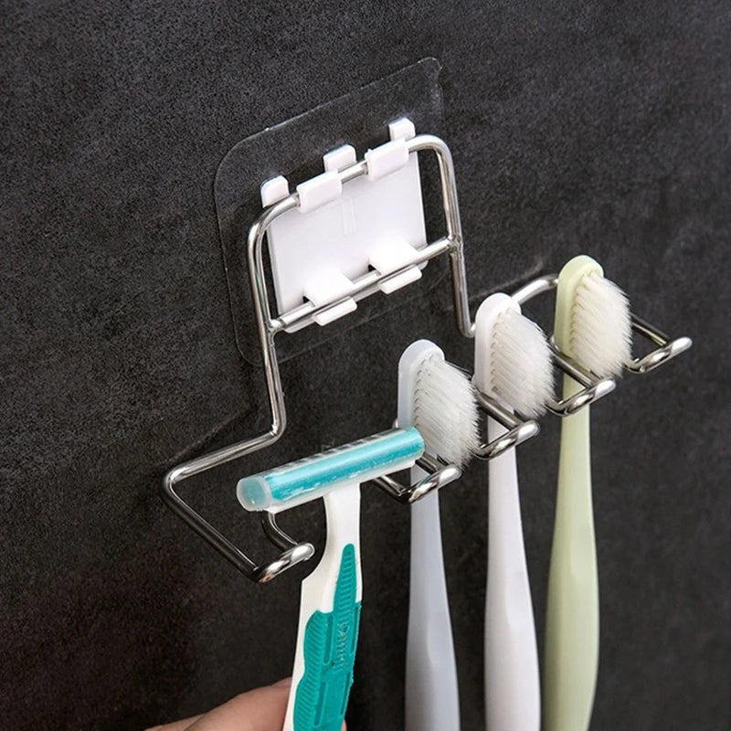201 Stainless Steel Toothbrush, Toothpaste & Razor Holder — Wall Mount, 11.8×5.3cm