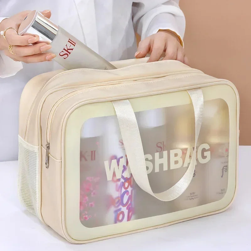 Dry-Wet Separation Toiletry Bag — Double-Layer PU Travel Cosmetic Pouch