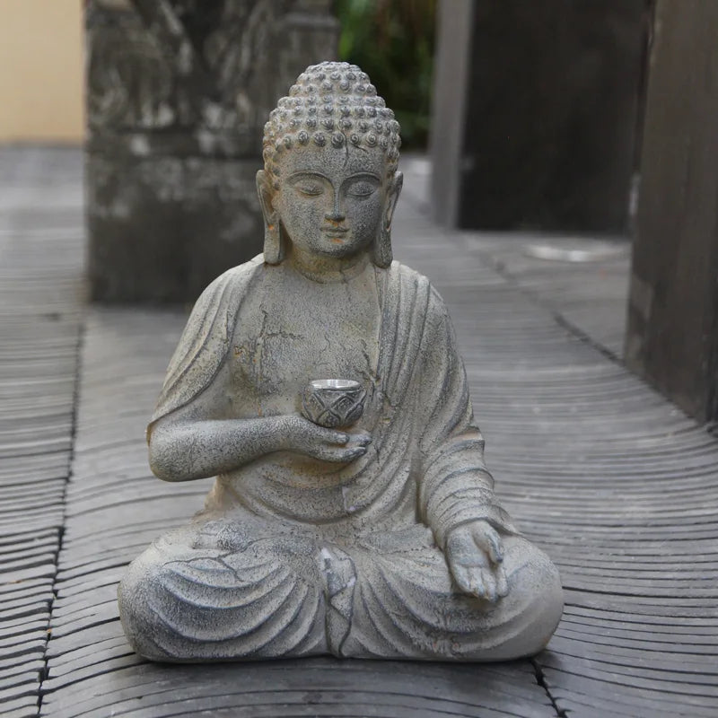Solar Meditating Buddha Resin Statue — Zen Garden & Indoor Decor