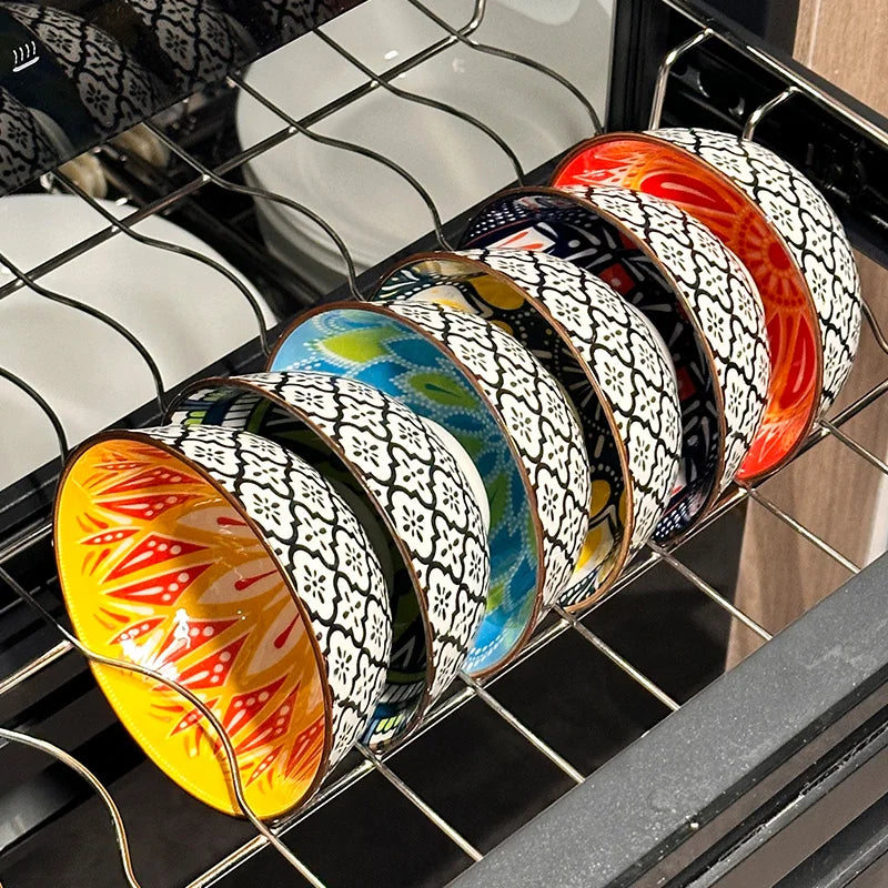 Handmade Bohemian Ceramic Bowls — Set of 6, Microwave & Dishwasher Safe