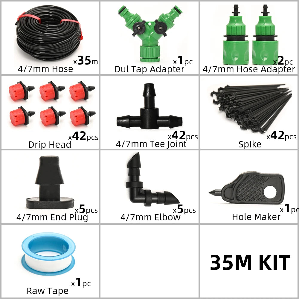 Drip Irrigation System with Adjustable Drippers & Timer – Micro Garden Watering Kit (5–60 m)