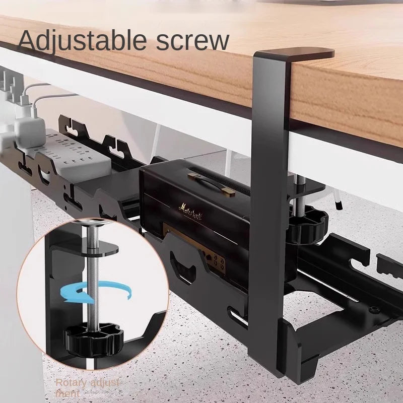 Telescopic Under-Desk Cable Management Tray — No-Drill Metal Wire Organizer