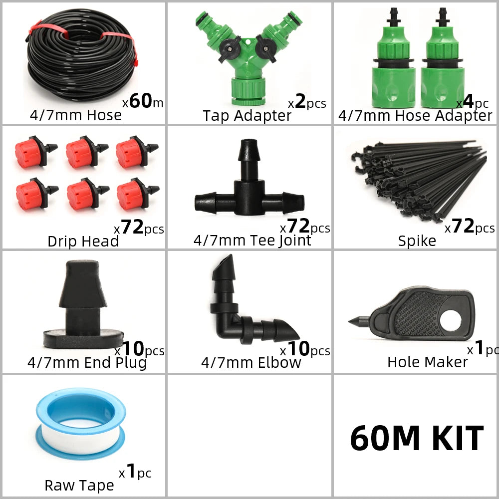 Drip Irrigation System with Adjustable Drippers & Timer – Micro Garden Watering Kit (5–60 m)