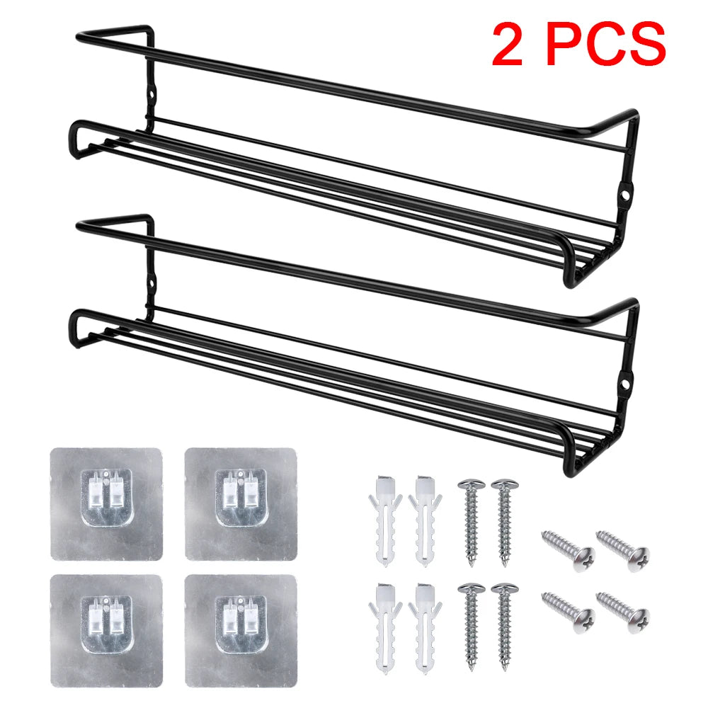 Metal Hanging Spice Rack — Wall-Mount, Drill or Adhesive, Set of 2