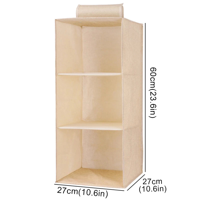 Cotton Linen Hanging Wardrobe Organizer with Drawers — Foldable Closet Shelves