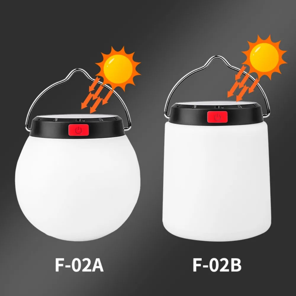 Solar LED Camping Lantern – IPX4 Waterproof Portable Emergency Light with 3 Modes & USB-C Charging