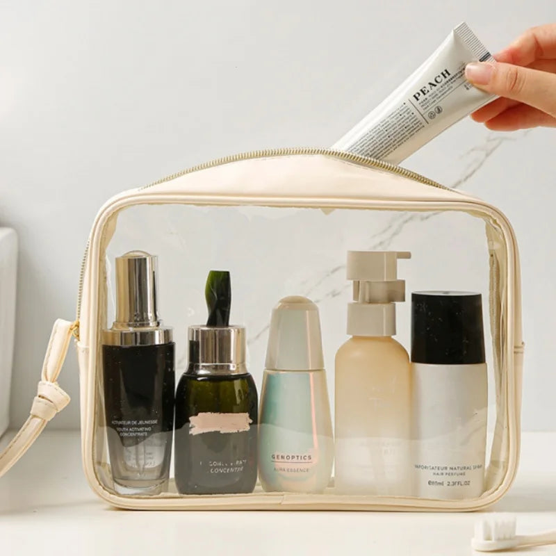 Large Capacity Transparent PVC Makeup Bag — Waterproof Travel Cosmetics Organizer