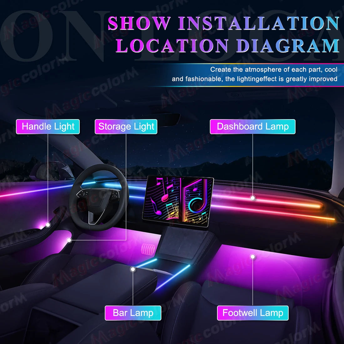 RGB Car Ambient Light Kit — Bluetooth, App Control, 64 Colours