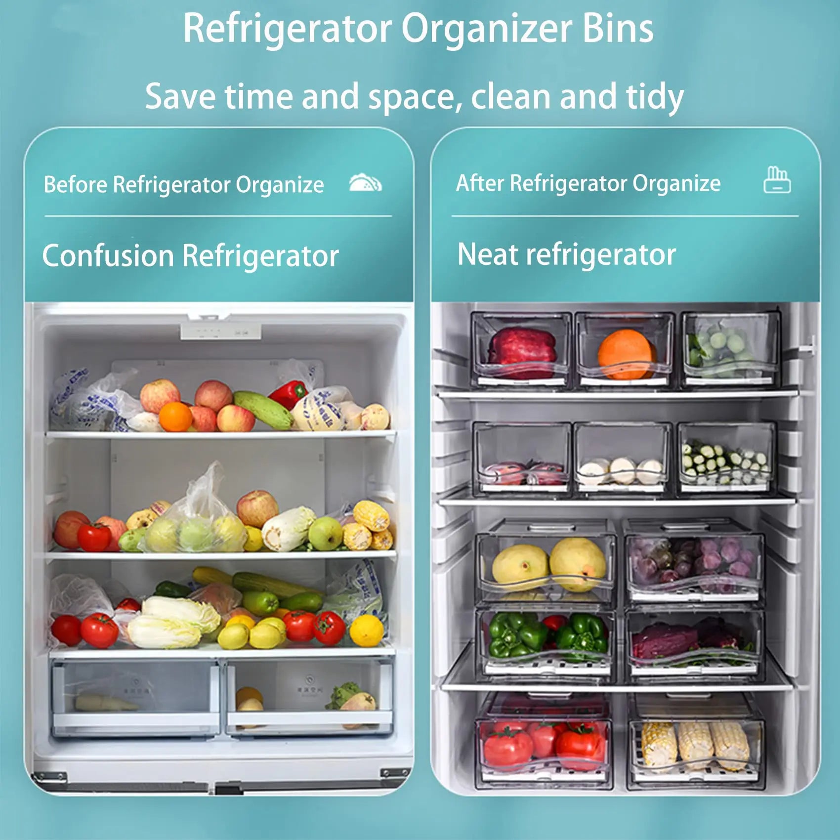 Stackable Fridge Organizer Bins — Draining Base, Large Capacity