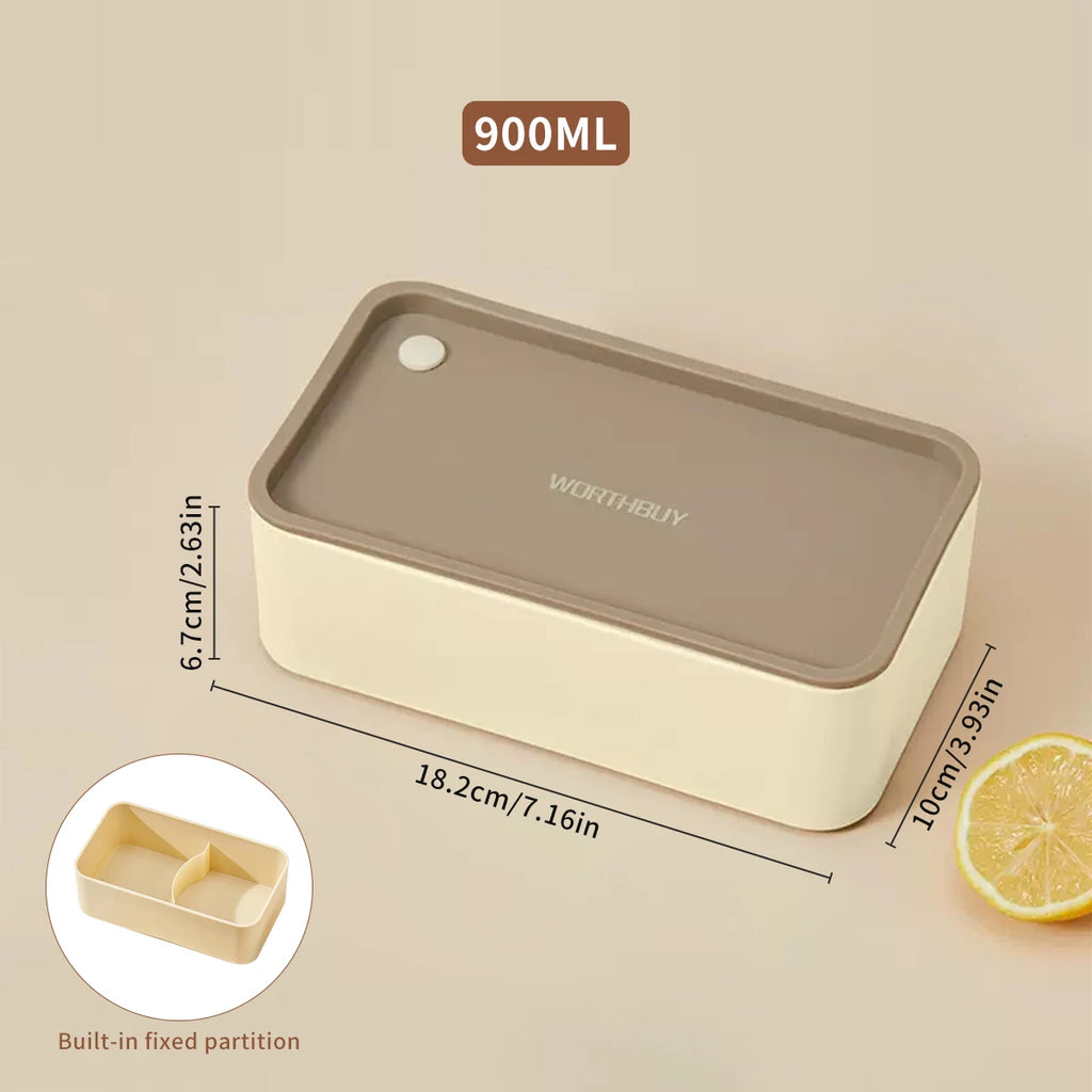 WORTHBUY Divided Bento Lunch Box — Leakproof, Microwave Safe, with Bag & Cutlery