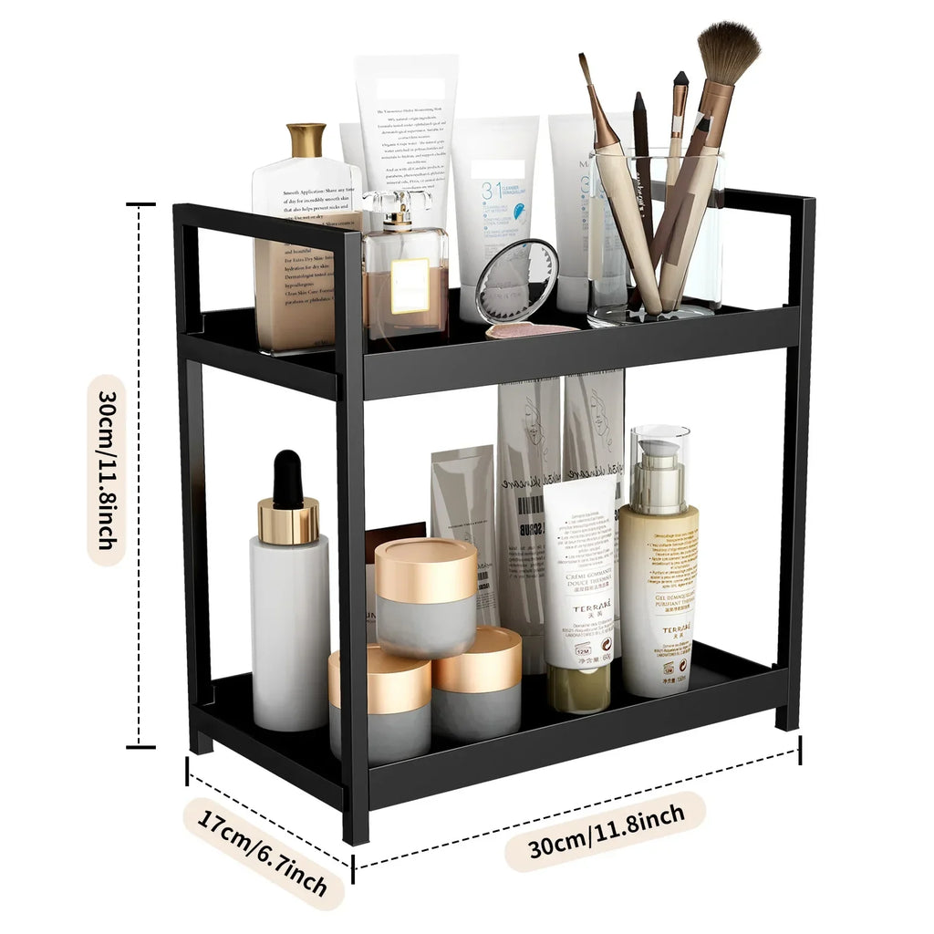 2-Tier Under-Sink Sliding Cabinet Organizer with Hooks — White or Black