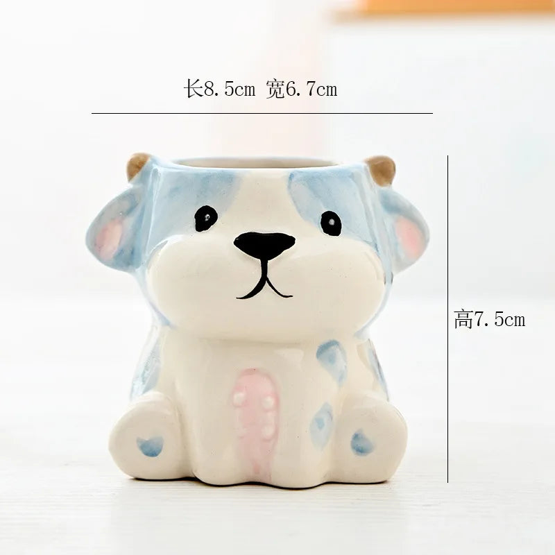 Cartoon Animal Ceramic Flower Pot – Cute Dog & Tiger Desktop Planter