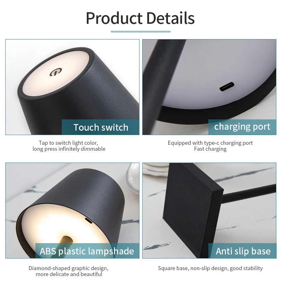 Rechargeable LED Desk Lamp — Touch Dimming, 3 Colour Temperatures