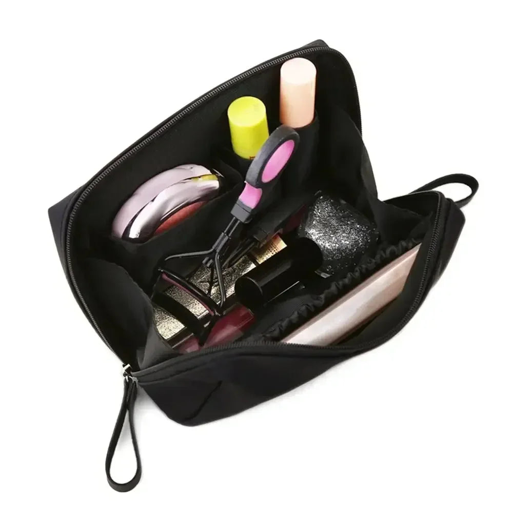 Korean-Style Nylon Cosmetic Bag — Waterproof Solid Colour Makeup Pouch