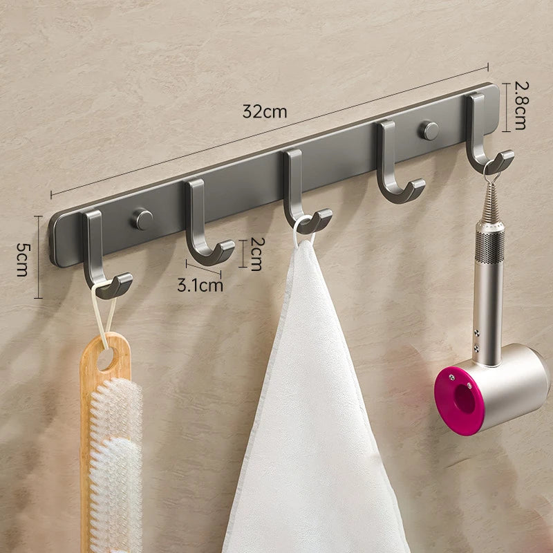 Space Aluminium Wall-Mounted Coat Hook Rack — Entryway & Bathroom Hanger