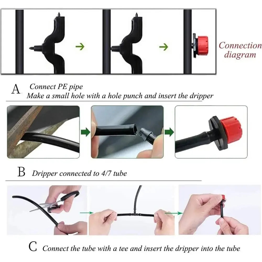 Adjustable Drip Irrigation Emitters – 1/4" Micro Drippers for Watering Systems (50–800 pcs)