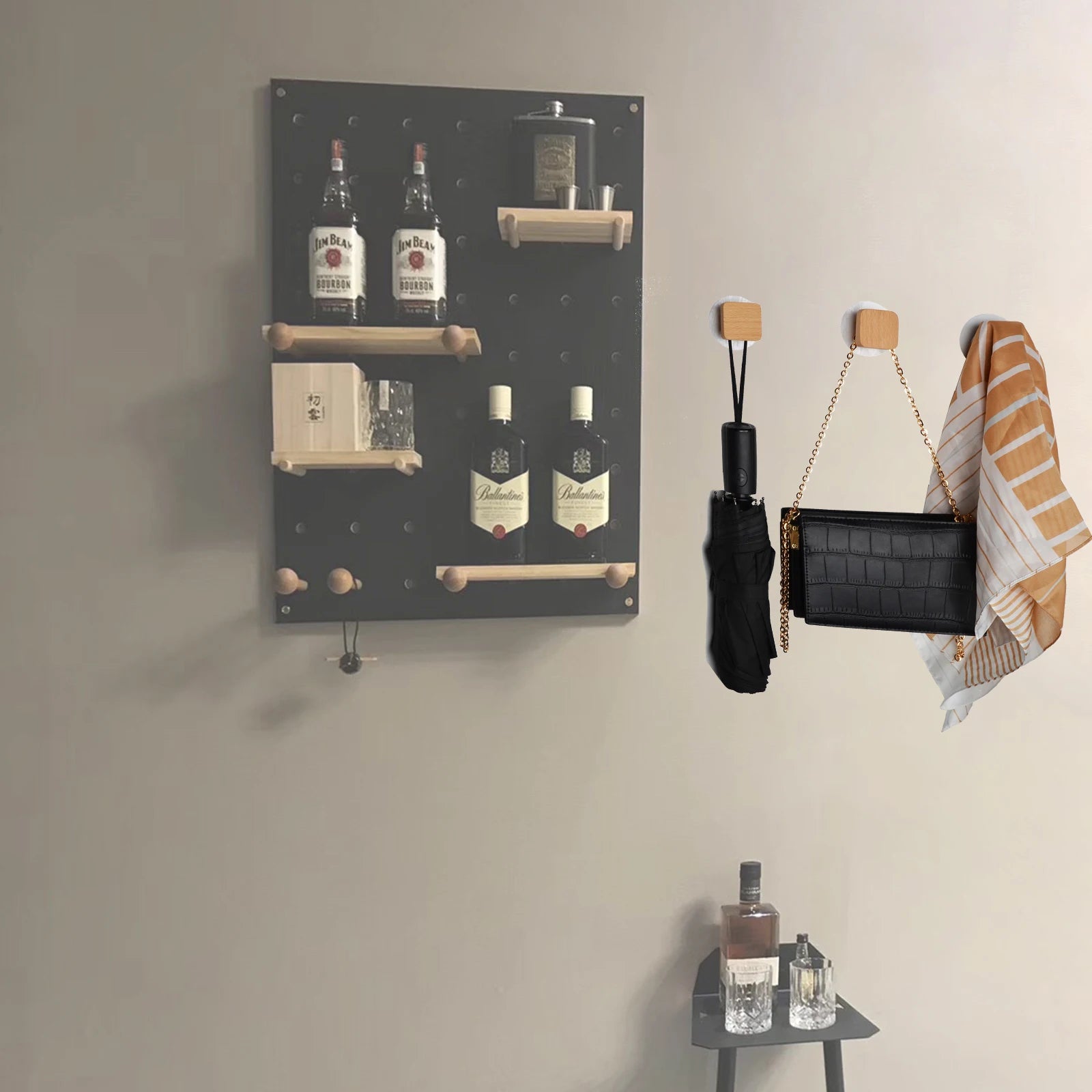 Geometric Wooden Wall Hook — Coat Peg for Clothes, Hats & Towels