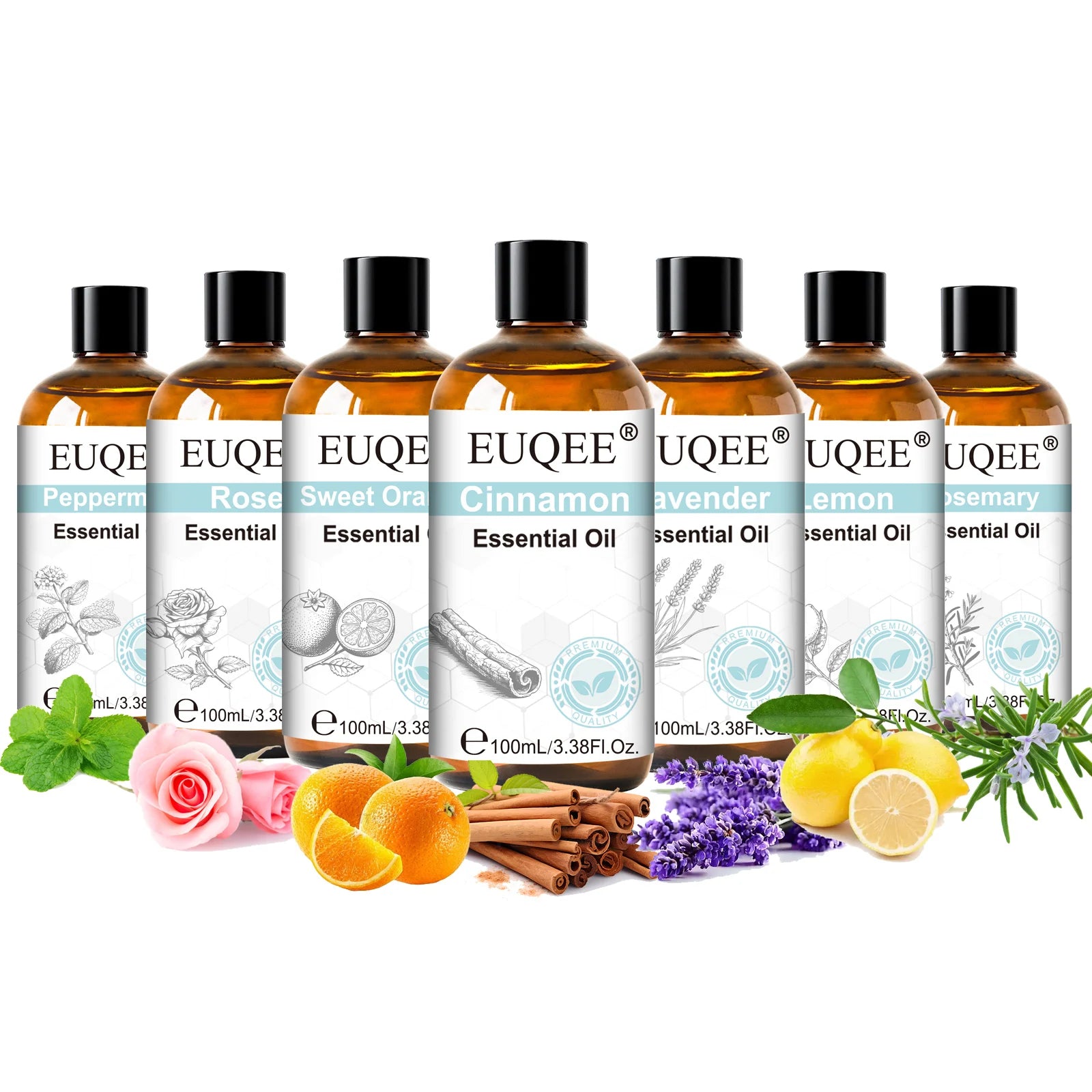 EUQEE 100ml Pure Essential Oil — Vanilla, Lavender, Cinnamon or Lemon — Diffuser & Candle Making