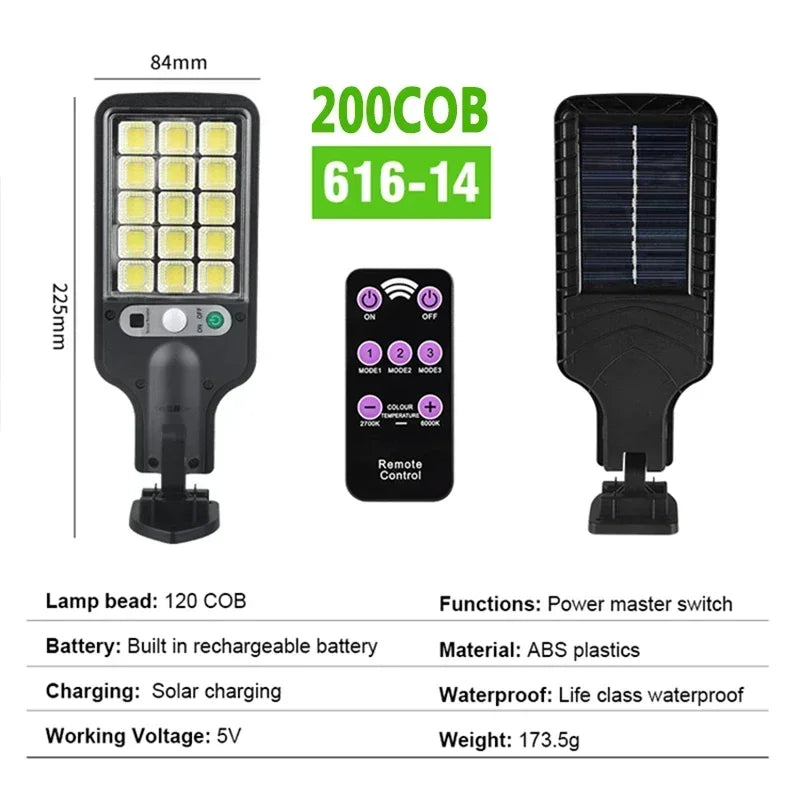 Solar COB Street Light — Motion Sensor, Remote Control, Waterproof