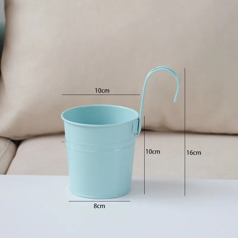 Metal Iron Hanging Flower Pot – Colorful Balcony Bucket Planter (10 Colors)