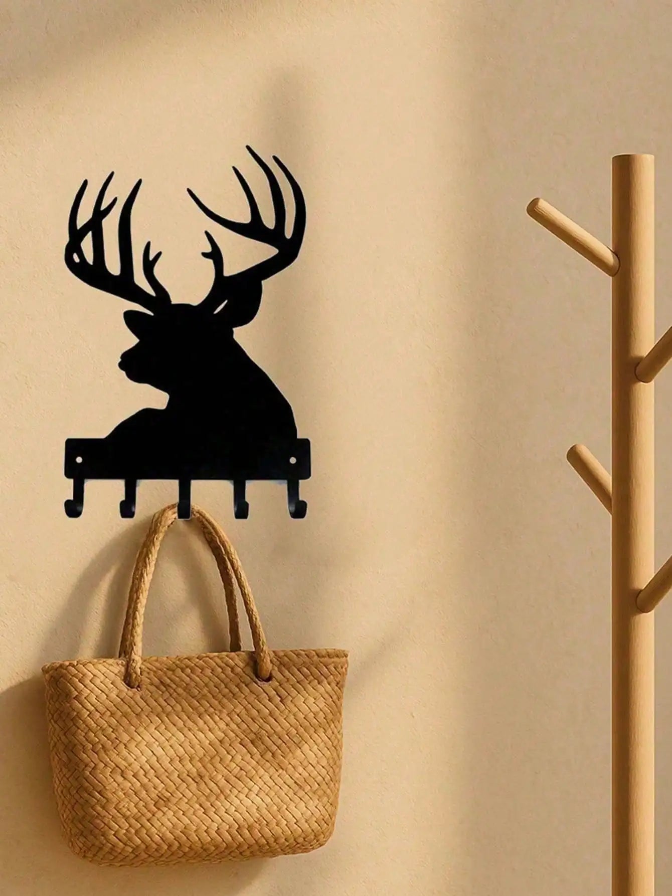 Vintage Black Metal Wall-Mounted Coat Rack with Shelf — Rustic Farmhouse Entryway