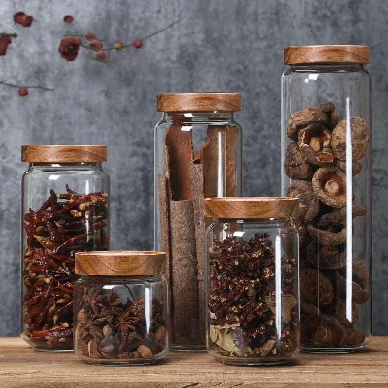 Glass Airtight Canister with Wooden Lid — Japanese Style, Kitchen & Pantry