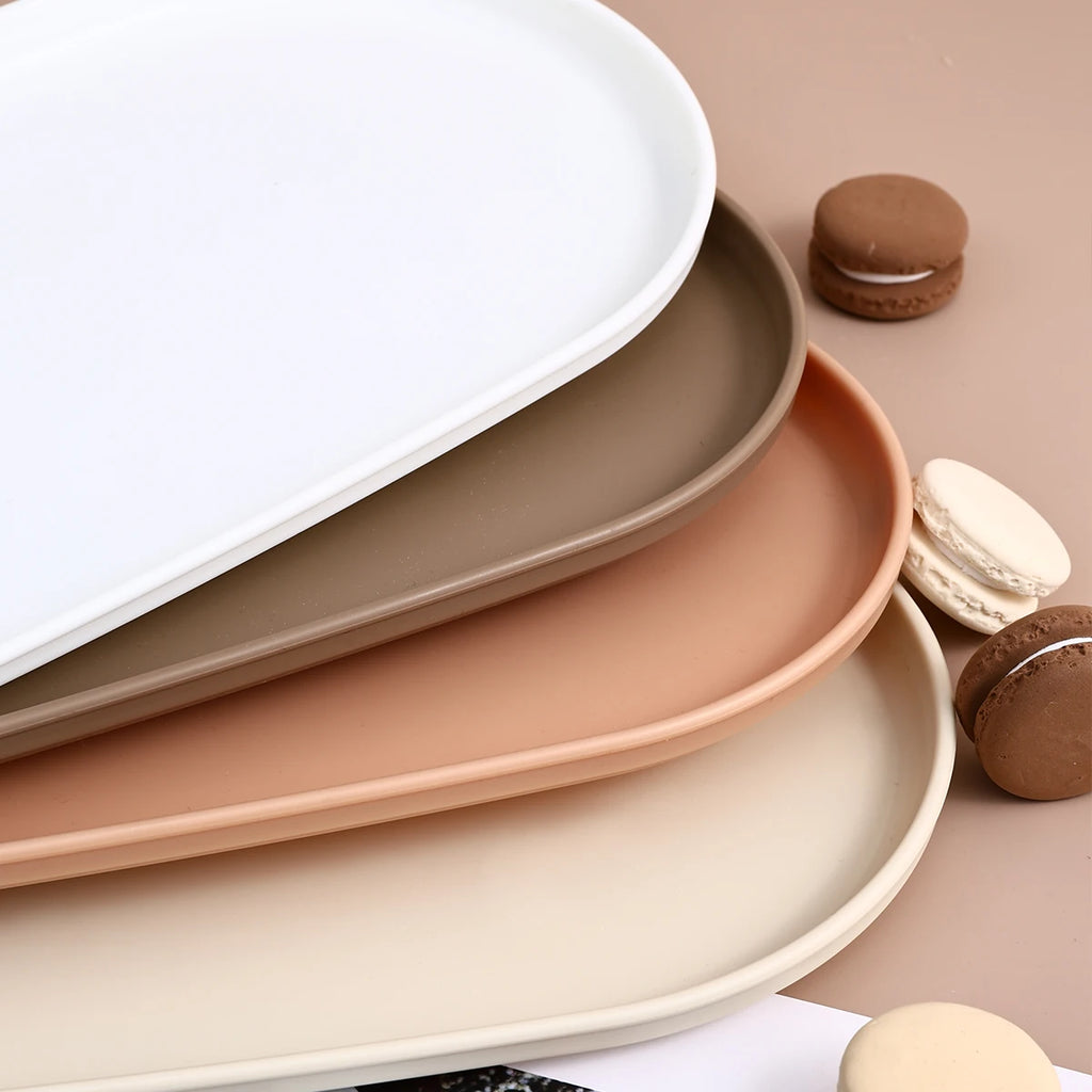 Oval Plastic Storage Tray Reusable Food Serving Tray Dessert Fruit Tray Kitchen Organizer Multi-purpose Jewelry Display Tray