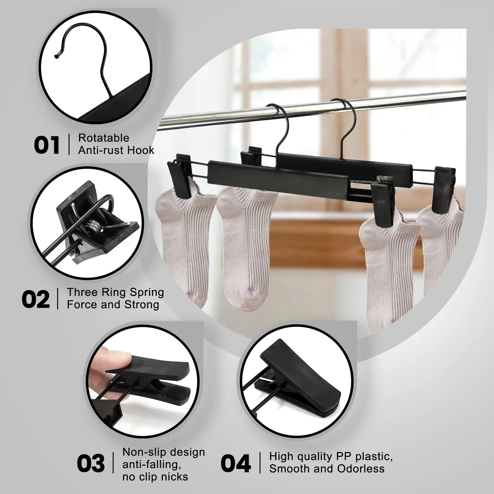 Adjustable Non-Slip Pants Hangers with Clips