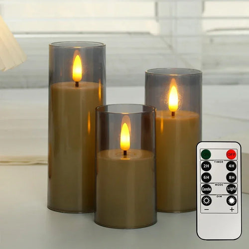 Acrylic Flameless LED Candles with Remote & Timer — Set of 2 or 3