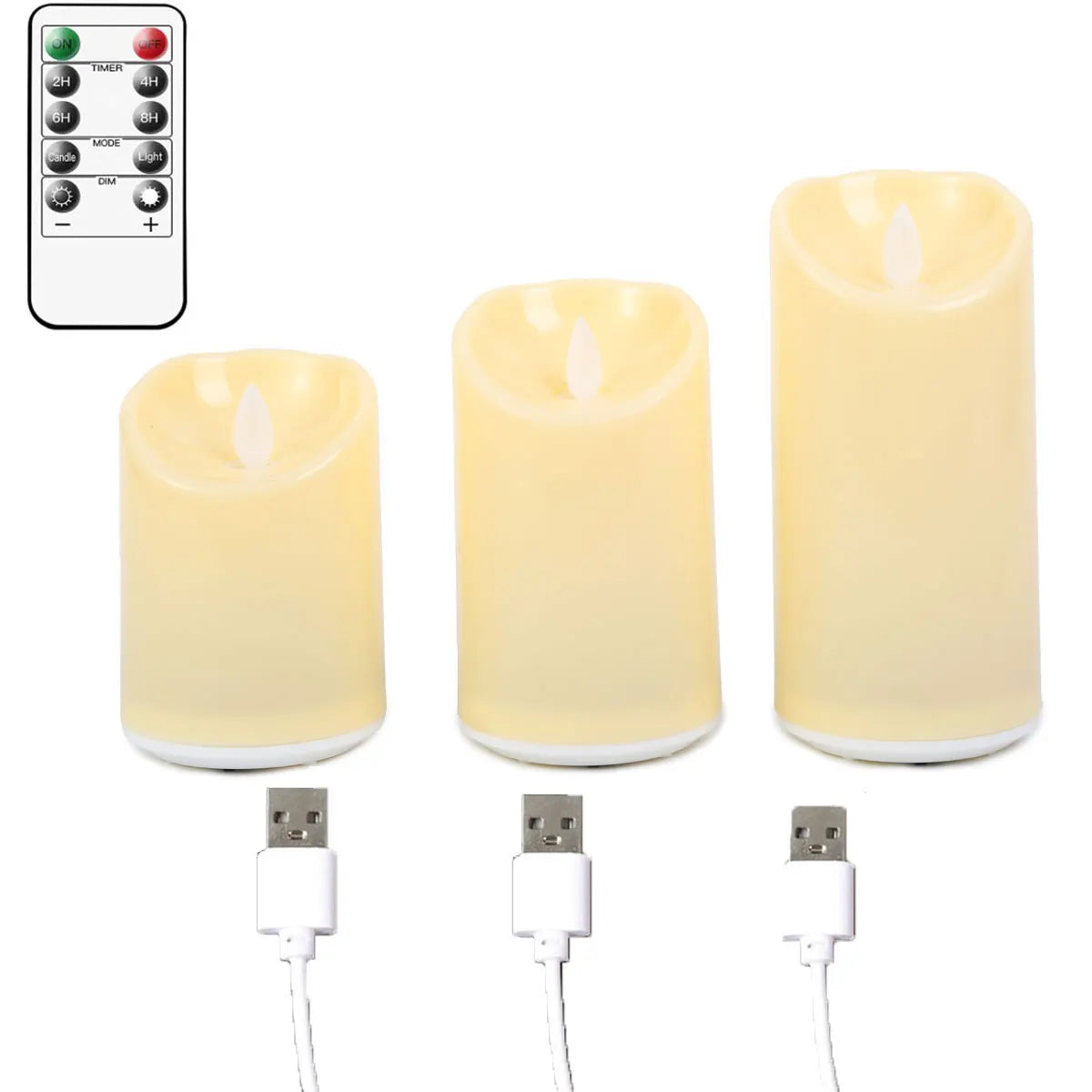 USB Rechargeable LED Candles with Remote Control — Set of 1 or 3
