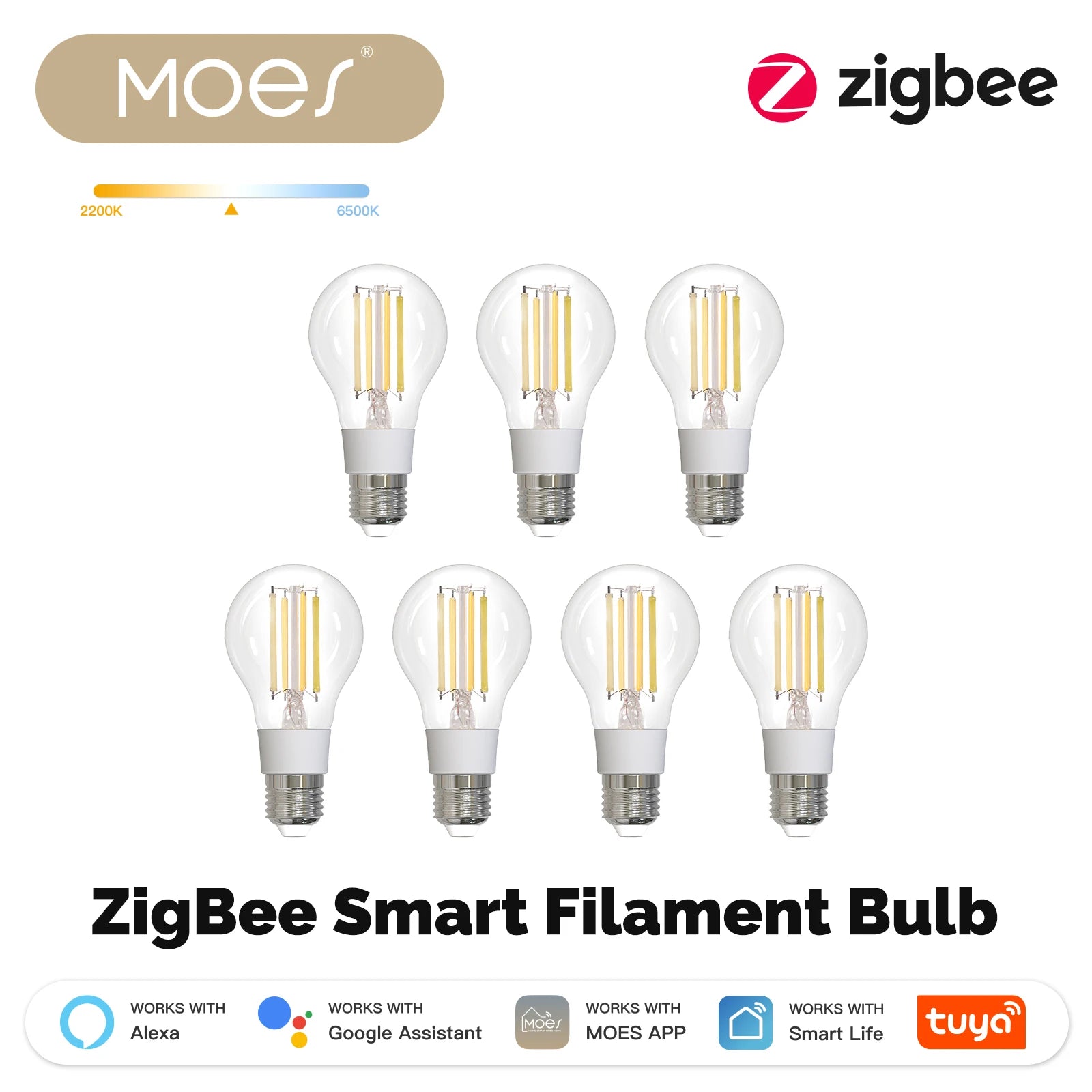 MOES ZigBee Smart Filament Bulb E27 — Tuya App, Alexa & Google Compatible