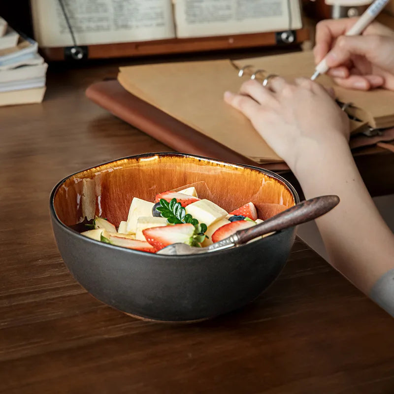 Special-Shaped Ceramic Noodle & Fruit Bowl — Yunmeng Kiln, High-End Tableware
