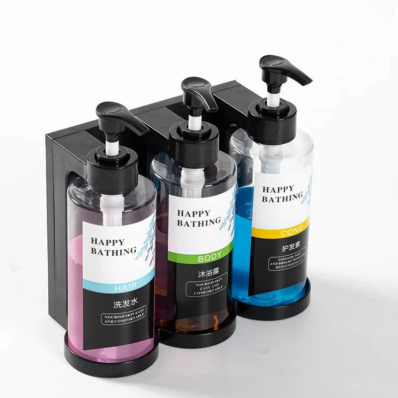 Dual Wall-Mount Soap Dispenser — No-Drill, Separate Shampoo & Shower Gel Bottles