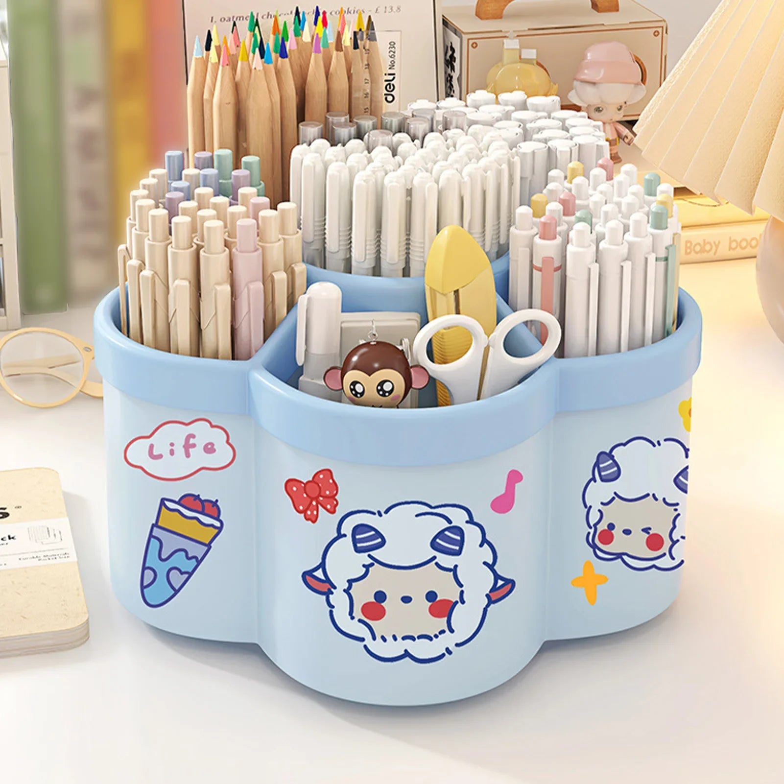 Rotating Plastic Pen Holder — 360° Desktop Organizer, 15.5 × 10 cm