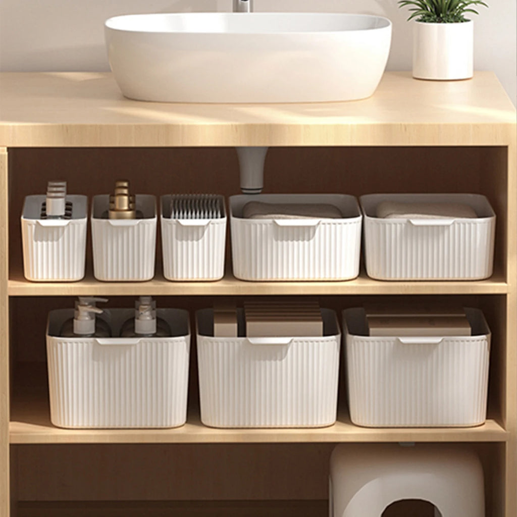 Stackable Plastic Storage Box with Handle — Kitchen, Bathroom & Desktop