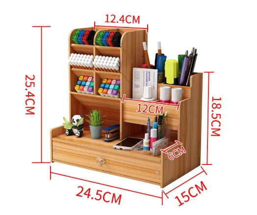 Wooden DIY Desk Organiser with Drawer — Pen & Stationery Storage
