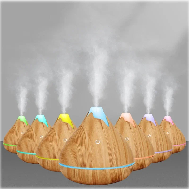Wood Grain Ultrasonic Aroma Diffuser & Humidifier — 7 Colour LED, Remote Control