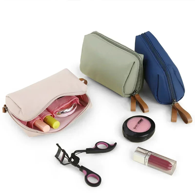Korean-Style Nylon Cosmetic Bag — Waterproof Solid Colour Makeup Pouch