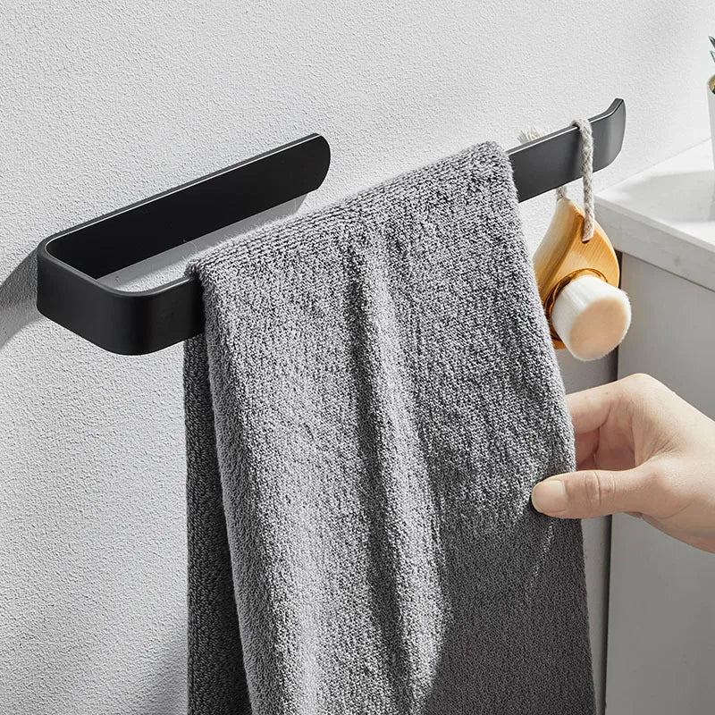 Space Aluminum Towel Rack — No-Drill Self-Adhesive, Bathroom & Kitchen