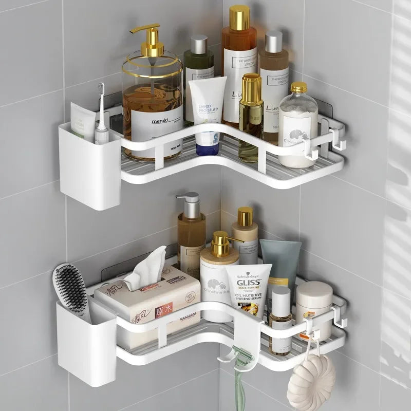 Double-Layer Steel Corner Shelf, No-Drill — Set of 6, Bathroom & Kitchen